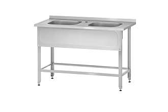 Ванна моечная цельнотянутая ВМЦн - 1200x600x860 Norma Inox, 2 м/о 500x400x250, борт, отв. д/смесит., экран (ножка угловая)